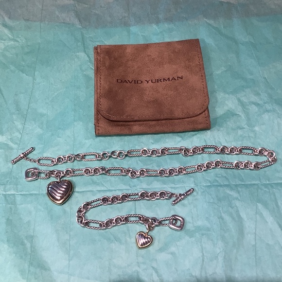 💖 David Yurman - Heart Charm Figaro Chain Toggle Necklace and Bracelet Set - Picture 4 of 13